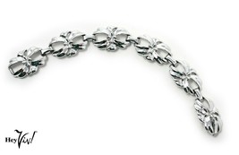 Vintage Bracelet - Elegant Deco Style Silver Metal Curved Flower Shape -... - £15.98 GBP