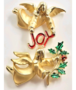 VTG GiGi Giusti Angel Pins Lot 2 Gold Tone Joy &amp; Holly Christmas Holiday... - $366.69 MXN