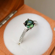 Natural Teal Green Sapphire Ring, 925 Sterling Silver, Engagement Ring For Her - £97.40 GBP