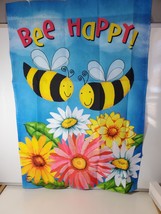 Sydney Wright/Blairwood Garden House Flag 28x40  &quot;Bee Happy&quot; Smiling Bee... - £11.59 GBP