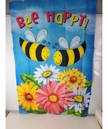 Sydney Wright/Blairwood Garden House Flag 28x40  &quot;Bee Happy&quot; Smiling Bee... - $280.41 MXN