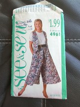 1990 See &amp; Sew 4961 Vintage Sewing Patterns Women Vest Culottes Size C 18 20 22 - £6.06 GBP