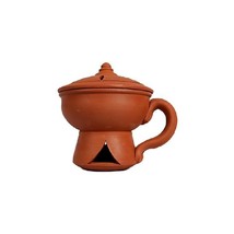 Clay Sambrani Holder with lid Brown Color/Incense Holder 5 inch - £21.35 GBP