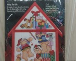 Bucilla Christmas Cottage Counted Cross Stitch Kit house frame teddy bea... - $10.39