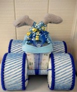 Blue ,Yellow , Grey and Royal Blue Baby Boy Four Wheeler Diaper Cake - £66.17 GBP