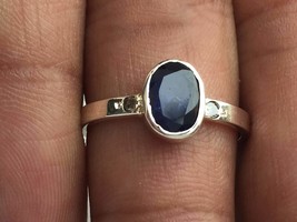 AAA quality natural 2.12 carat blue sapphire ring with diamonds in 925 s... - £97.33 GBP