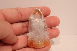 Beautiful Grade A Natural Two Tone Icy and Red Jade Kwan Yin Pendant - £1,029.03 GBP