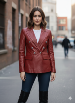 New Women Handmade Maroon Blazer Office Formal Leather Genuine Stylish L... - $315.50 CAD+