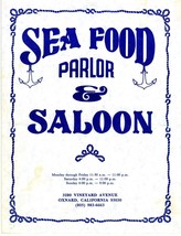 Sea Food Parlor &amp; Saloon Menu Vineyard Avenue Oxnard California - £17.40 GBP