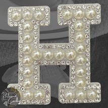 Letter H White Faux Pearl with Rhinestones Iron On Patch Craft Applique - $5.50 CAD