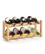Wine Rack Free Standing 8 Bottle 2 Tier Bamboo Wine Racks Countertop Cab... - £32.10 GBP