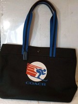 COACH authentic tote bag ski speed graphic black blue canvas leather. - £93.43 GBP