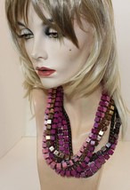 Unbranded Bold Multi Color &amp; Multi Strand (8) Square Beaded Necklace Adj 20&quot; - £23.45 GBP