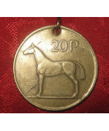 VINTAGE ANTIQUE CELTIC IRELAND IRISH HORSE/HARP COIN GOLD PENDANT NECKLACE - £6.24 GBP