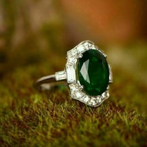 Lab Created 2.5Ct Oval Cut Green Emerald 14K White Gold Engagement Ring ... - $248.81