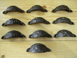 10 CAST IRON BROWN 3 1/2&quot; CUP PULLS DRAWER CABINET BIN HANDLES RUSTIC VI... - $25.99