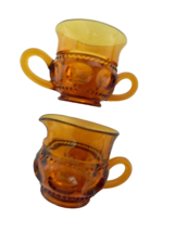Amber Kings Crown Thumb Print Open Sugar Bowl and Creamer Indiana Glass - £13.21 GBP