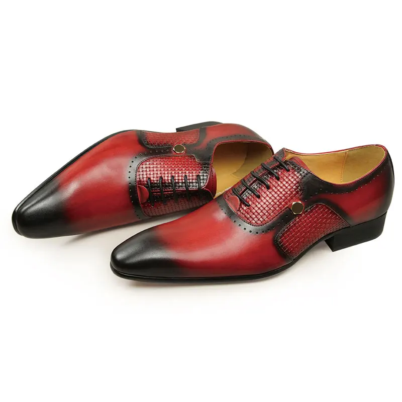  Men&#39;s Business Leather Shoes Fashion Summer -Up Red Black Hand Carved Wedding S - $210.25