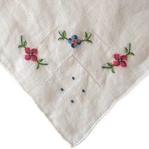 Petit Point Floral Handkerchief Vintage Hankie Cottage Shabby Victorian Handmade - £7.85 GBP