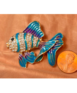 Fish Purple &amp; Teal Enamel Rhinestones Brooch - $28.71
