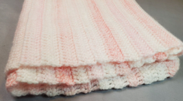Hand Crocheted Baby Blanket Pink and White Afghan 37 x 30 in. - £11.85 GBP