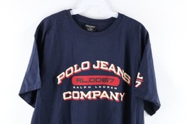 NOS Vintage 90s Ralph Lauren Mens Large Spell Out Center Logo T-Shirt Navy Blue - £45.92 GBP