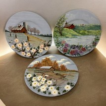 3 Vtg Barn Wall Art Decor Wooden handPainted  Plates Cottage Core Farm Floral - £54.59 GBP