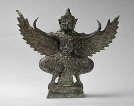 Antique Thai Style Standing Bronze Vishnu Garuda Statue - 33cm/13&quot; - £486.97 GBP