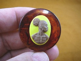 (CA10-55) RARE African American LADY brown + yellow CAMEO bakelite Pin Pendant - $37.39