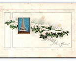 Happy New Year Winter Landscape Pine Boughs Embossed DB Postcard U17 - $2.63