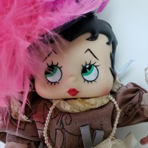 Vintage Betty Boop Doll Brown Pink Lace Dress Feather Hat 1996 Necklace Earrings - £46.40 GBP