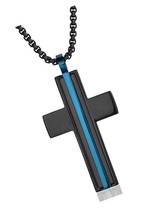 Black Blue Cross Pendant, 24 inches Black Chain - £49.12 GBP