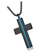 Black Blue Cross Pendant, 24 inches Black Chain - £49.12 GBP