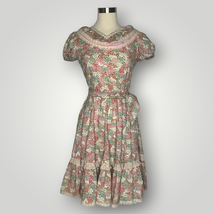 Vintage Square Wear Dress 1980 Floral Full Skirt Dancing Pink Multicolor... - £41.86 GBP