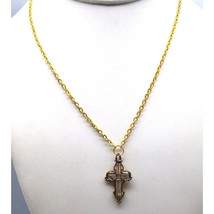 Vintage Cross Pendant Necklace with Baguette Crystals on Gold Tone Chain - £27.64 GBP