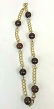 Vintage Necklace Kenneth Lane KJL Signed Gold Chain Link Beaded Amber Br... - $16.00