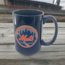New York Mets Navy Blue Silver Metal 3D Emblem Ceramic Coffee Mug 12 Oz MLB - $18.58