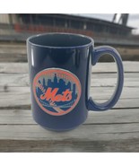 New York Mets Navy Blue Silver Metal 3D Emblem Ceramic Coffee Mug 12 Oz MLB - $25.23 CAD