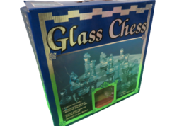 Classic Chess Set With Smoked Glass Board Clear &amp; Frosted Glass Pieces In Box - £14.69 GBP
