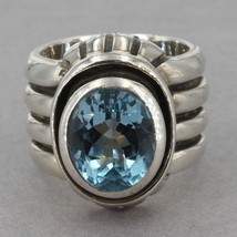 Vintage Silpada Heavy Sterling Silver Oval Blue Topaz Wide Band Ring R0902 Sz 6 - £62.77 GBP