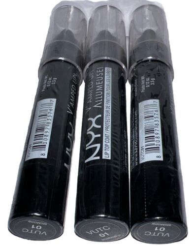 (Pack Of 3) NYX V&#39;AMPED UP! Lip Top Coat Pencil Crayon #VUTC01 BLACK New... - $14.84