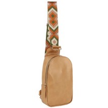 New Tan Smooth Zipper Sling Crossbody With Guitar Strap - $35.15