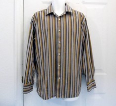 L 16 GAP Fitted Premium Mens Gold Blue Brown Stripe Cotton Shirt New / L... - £6.99 GBP