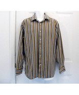 L 16 GAP Fitted Premium Mens Gold Blue Brown Stripe Cotton Shirt New / L... - £7.09 GBP