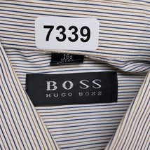 Hugo Boss Shirt Adult 16 1/2 White Blue Stripe Long Sleeve Button Up Casual Mens - $35.62