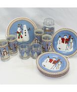 Sakura Snowman Dessert Plates Trivet Glasses Jar Christmas Lot of 13 Xmas - $647.83 MXN