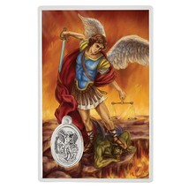 Laminated St. Michael the Archangel Holy Prayer Card With Medal Inside Catholic - £3.13 GBP