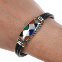 6.5&quot; Asch Grossbardt 18k/Sterling Multi-stone inlay rubber band bracelet - £731.44 GBP