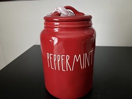 RAE DUNN CHRISTMAS PEPPERMINT CANISTER-RED - £38.25 GBP