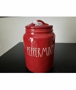 RAE DUNN CHRISTMAS PEPPERMINT CANISTER-RED - $939.88 MXN
